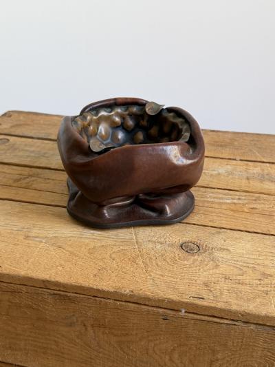 Italian Molded Leather and Copper Ashtray