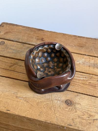 Italian Molded Leather and Copper Ashtray
