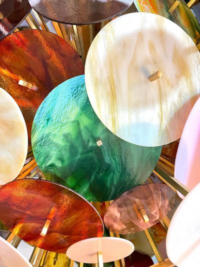 Italian Monumental Gold Pink Green Murano Glass Oval Bronze Sputnik Chandelier