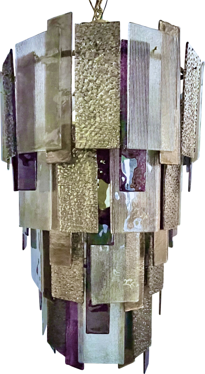 Italian Monumental Purple Gold Silver Smoked Murano Glass Brass Chandelier