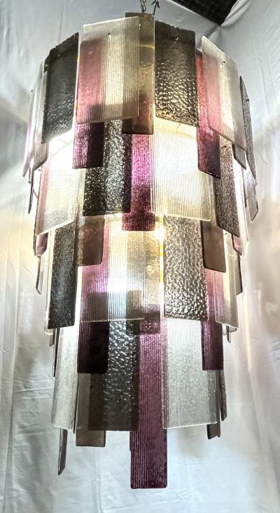 Italian Monumental Purple Gold Silver Smoked Murano Glass Brass Chandelier