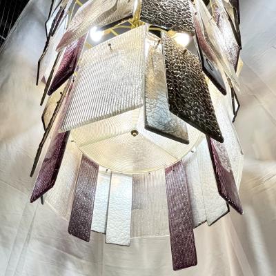 Italian Monumental Purple Gold Silver Smoked Murano Glass Brass Chandelier