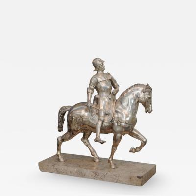 Italian Monumental Silvered Bronze Equestrian Figure