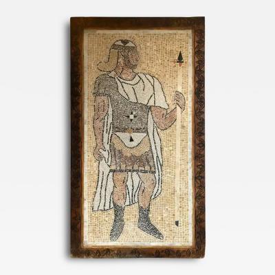 Italian Mosaic Tile Wall Plaque or Table Top of a Centurion in Wood Carved Frame