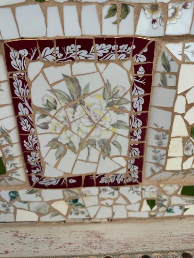 Italian Mosaic Wooden Bench with Seat Storage