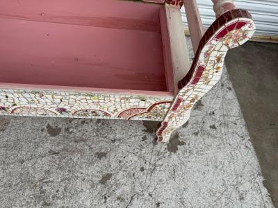 Italian Mosaic Wooden Bench with Seat Storage