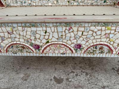 Italian Mosaic Wooden Bench with Seat Storage