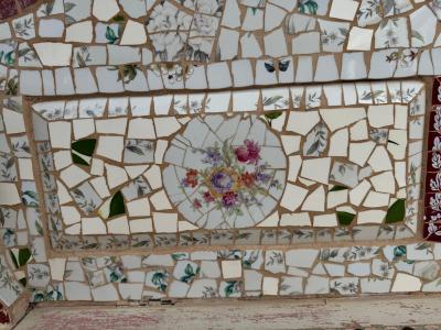 Italian Mosaic Wooden Bench with Seat Storage