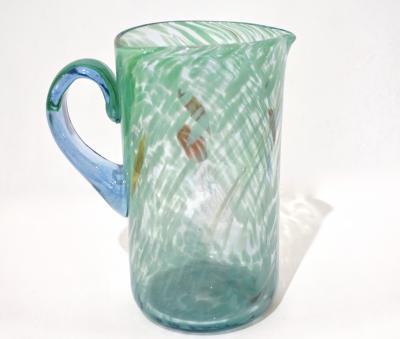 Italian Mottled Murano Glass Modern Pitcher Jug with Acqua Green Red Murrine