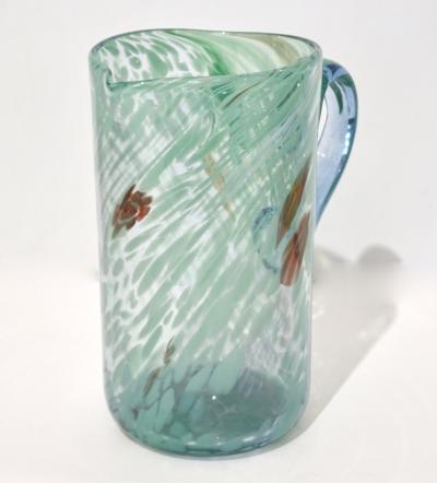 Italian Mottled Murano Glass Modern Pitcher Jug with Acqua Green Red Murrine
