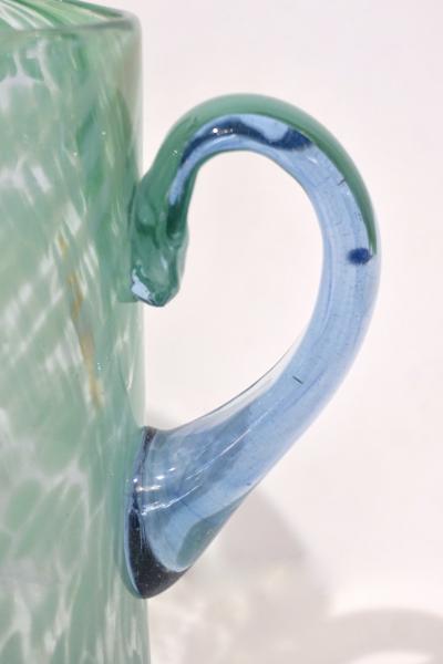 Italian Mottled Murano Glass Modern Pitcher Jug with Acqua Green Red Murrine