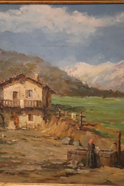 Italian Mountain Valley Oil Painting on Board Signed A Scocchera