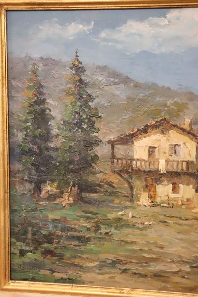Italian Mountain Valley Oil Painting on Board Signed A Scocchera