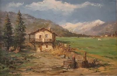 Italian Mountain Valley Oil Painting on Board Signed A Scocchera
