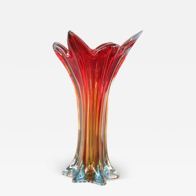 Italian Murano Artistic Glass Red Tall Vase 1960s