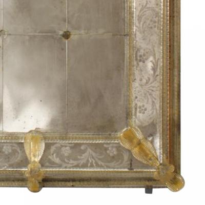 Italian Murano Etched Floral Design Wall Mirror