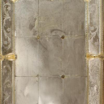Italian Murano Etched Floral Design Wall Mirror