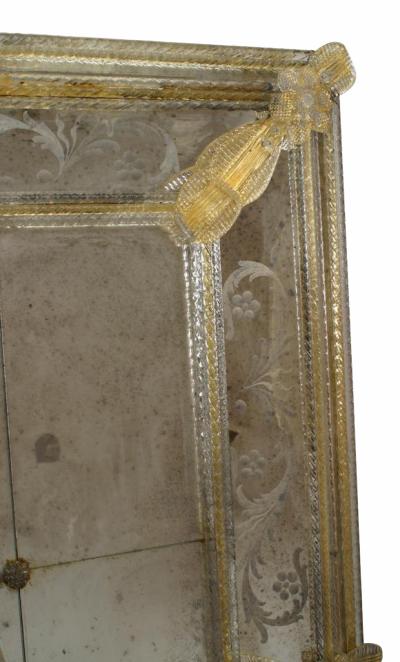 Italian Murano Etched Floral Design Wall Mirror