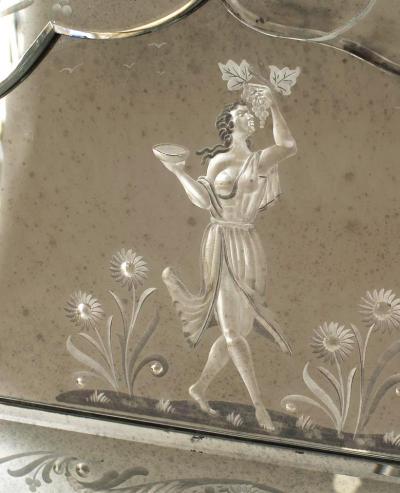 Italian Murano Etched Glass Wall Mirrors