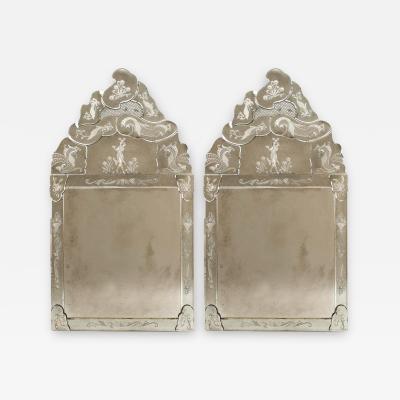 Italian Murano Etched Glass Wall Mirrors