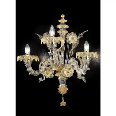 Italian Murano Glass Ca Rezzonico Handcrafted Gold Floral Motif Design