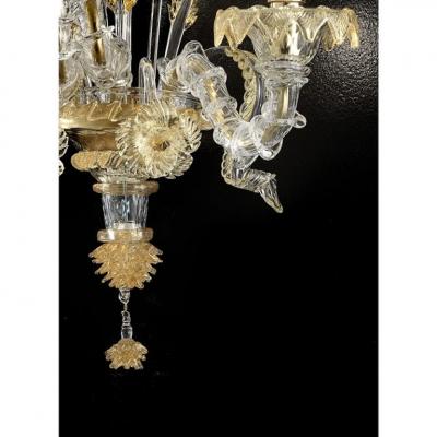 Italian Murano Glass Ca Rezzonico Handcrafted Gold Floral Motif Design