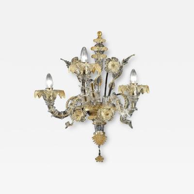 Italian Murano Glass Ca Rezzonico Handcrafted Gold Floral Motif Design