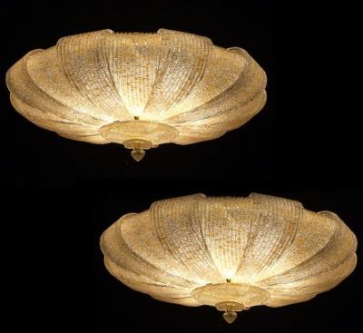 Italian Murano Glass Gold Leaves Modern Flush Mount or Ceiling Light