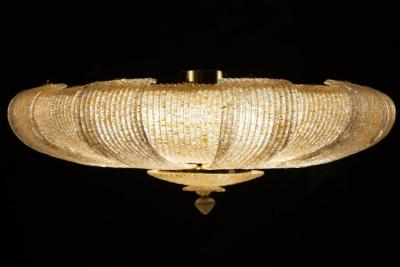 Italian Murano Glass Gold Leaves Modern Flush Mount or Ceiling Light