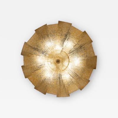 Italian Murano Glass Gold Leaves Modern Flush Mount or Ceiling Light