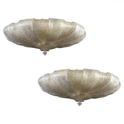 Italian Murano Glass Gold Leaves Modern Flush Mount or Ceiling Light