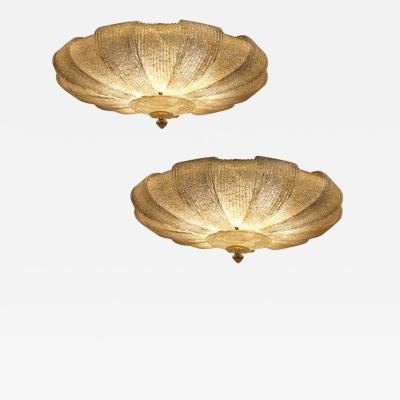 Italian Murano Glass Gold Leaves Modern Flush Mount or Ceiling Light