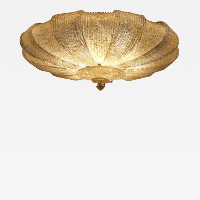 Italian Murano Glass Gold Leaves Modern Flush Mount or Ceiling Light