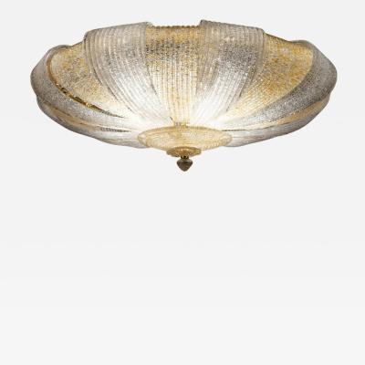 Italian Murano Glass Gold Leaves Modern Flushmount or Ceiling Light