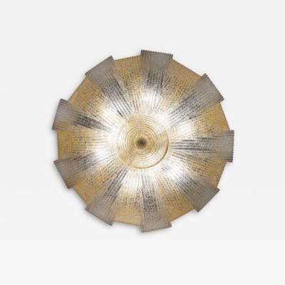 Italian Murano Glass Gold Leaves Modern Flushmount or Ceiling Light