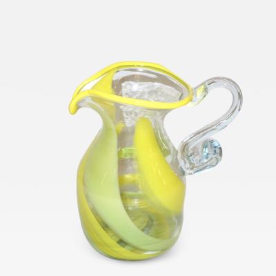 Italian Murano Glass Modern Pitcher Jug with Yellow Lime Green Filigrana