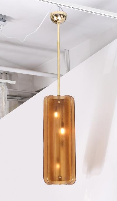 Italian Murano Glass Pendant Chandelier in Cognac Colored Glass and Brass