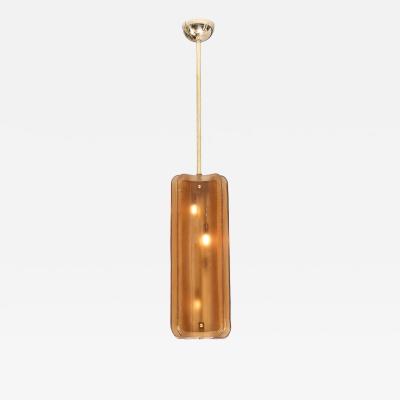 Italian Murano Glass Pendant Chandelier in Cognac Colored Glass and Brass