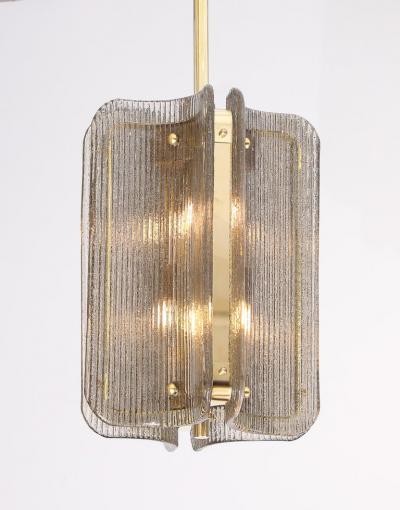 Italian Murano Glass Pendant Chandelier in Smoke Taupe Textured Glass and Brass