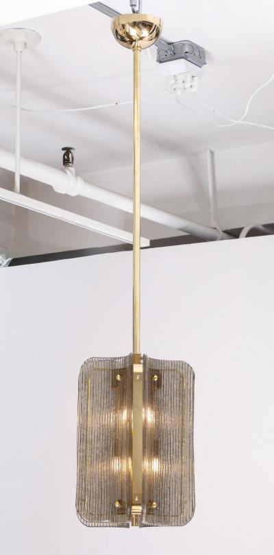 Italian Murano Glass Pendant Chandelier in Smoke Taupe Textured Glass and Brass