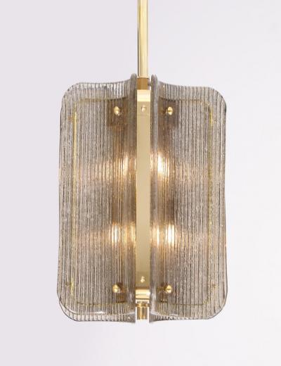 Italian Murano Glass Pendant Chandelier in Smoke Taupe Textured Glass and Brass