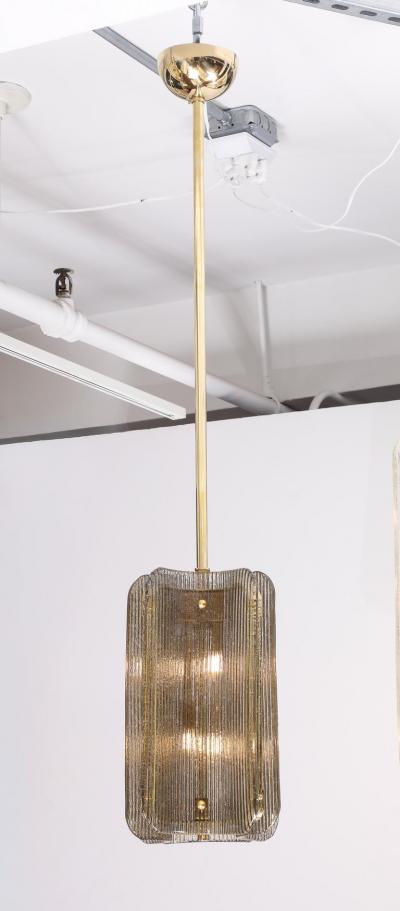 Italian Murano Glass Pendant Chandelier in Smoke Taupe Textured Glass and Brass