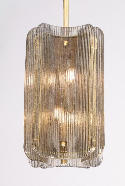 Italian Murano Glass Pendant Chandelier in Smoke Taupe Textured Glass and Brass