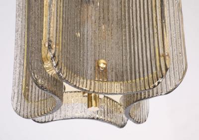 Italian Murano Glass Pendant Chandelier in Smoke Taupe Textured Glass and Brass