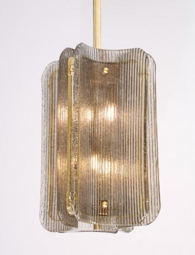 Italian Murano Glass Pendant Chandelier in Smoke Taupe Textured Glass and Brass