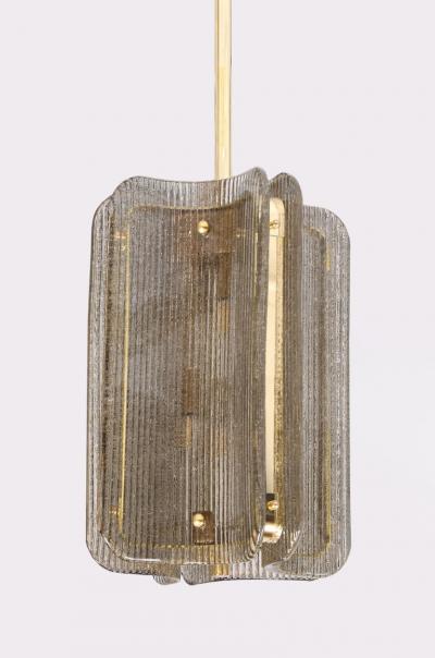 Italian Murano Glass Pendant Chandelier in Smoke Taupe Textured Glass and Brass