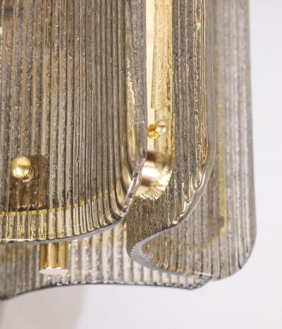 Italian Murano Glass Pendant Chandelier in Smoke Taupe Textured Glass and Brass
