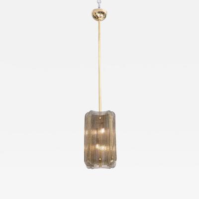Italian Murano Glass Pendant Chandelier in Smoke Taupe Textured Glass and Brass