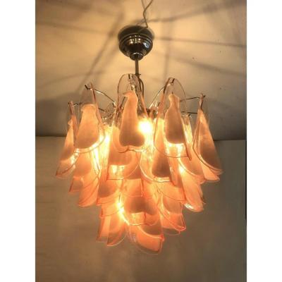 Italian Murano Glass Style Chandelier in Pink and White Color