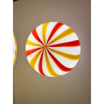 Italian Murano Glass Swirlings Sphere Flush Mount in 70s Style